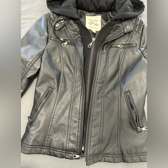 Maralyn & Me Black Faux Leather Jacket with Hood - Picture 6 of 14